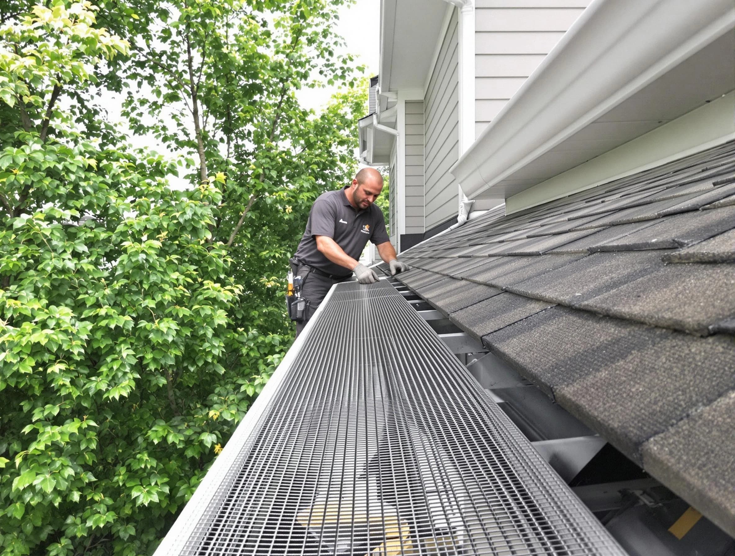 Close-up of gutter guards installed by Rocky River Roofing Company in Rocky River, OH