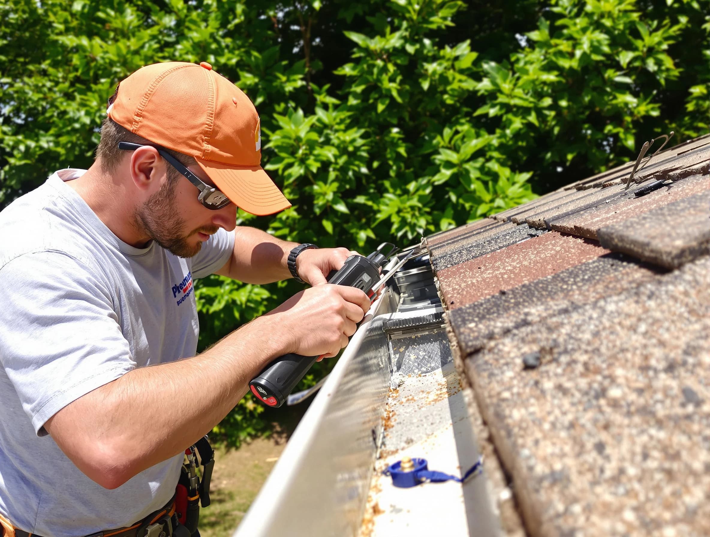 Rocky River Roofing Company specialists conducting a gutter repair in Rocky River, OH