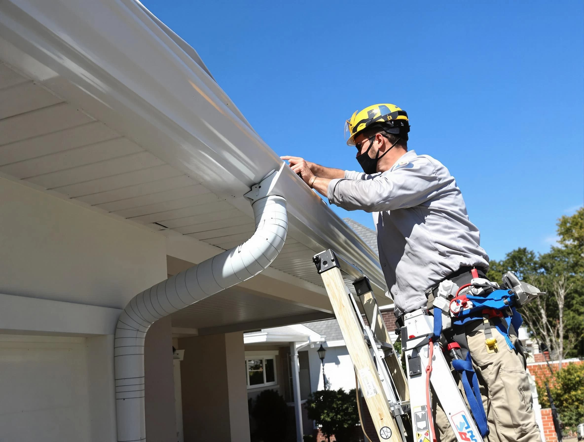 Close-up on a freshly sealed gutter joint by Rocky River Roofing Company in Rocky River, OH