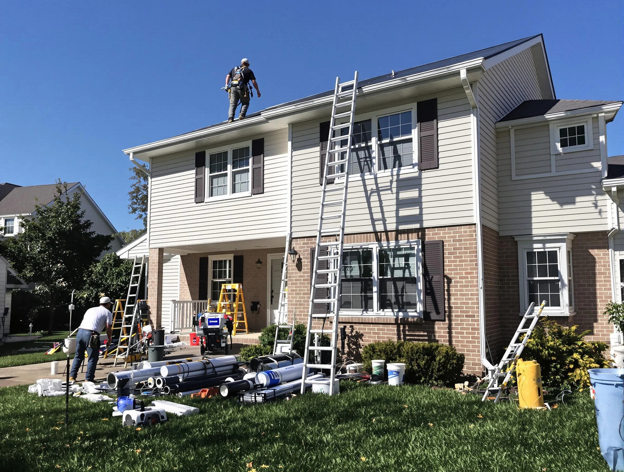 Rocky River Roofing Company completing a gutter replacement in Rocky River, OH