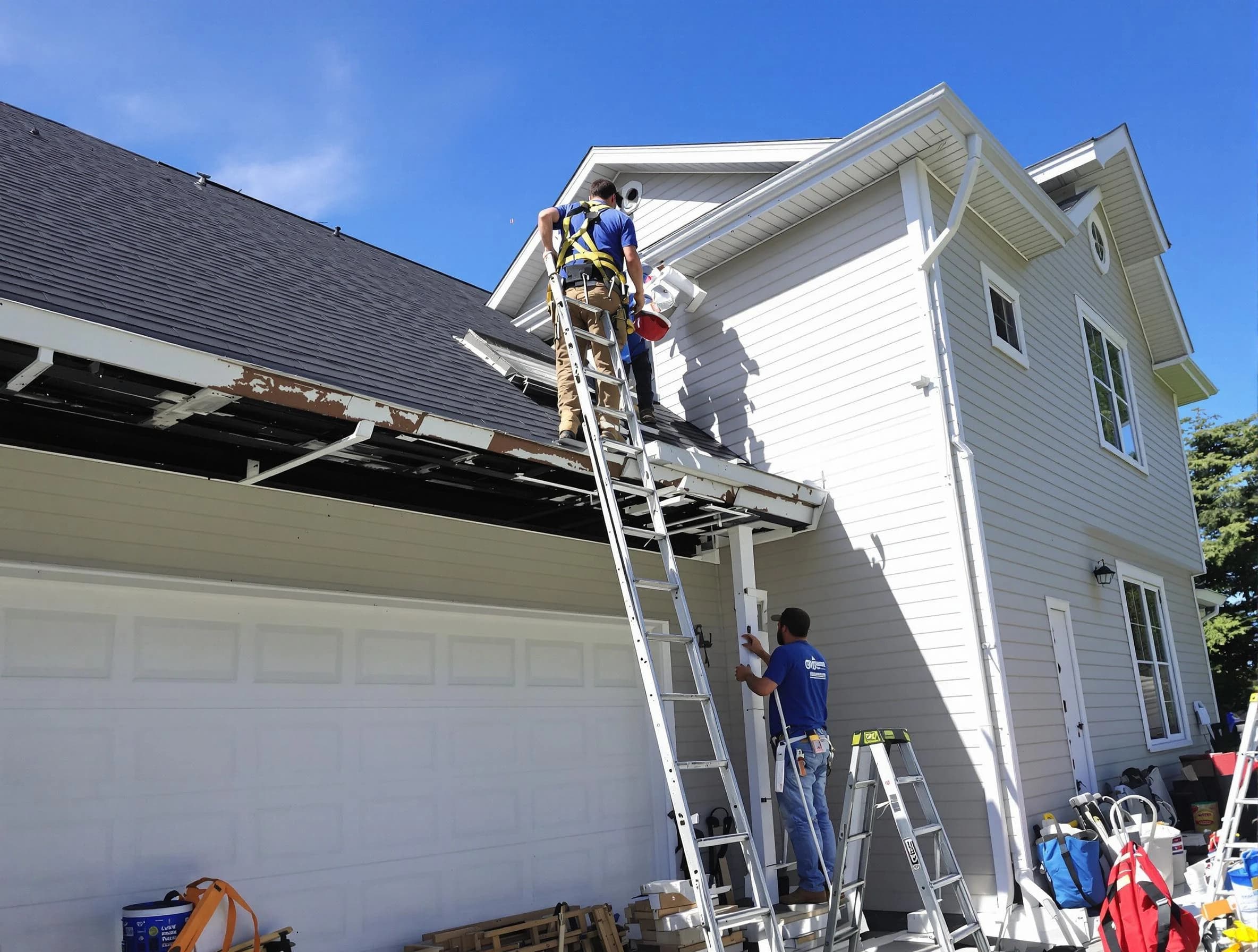 Newly replaced gutters by Rocky River Roofing Company in Rocky River, OH