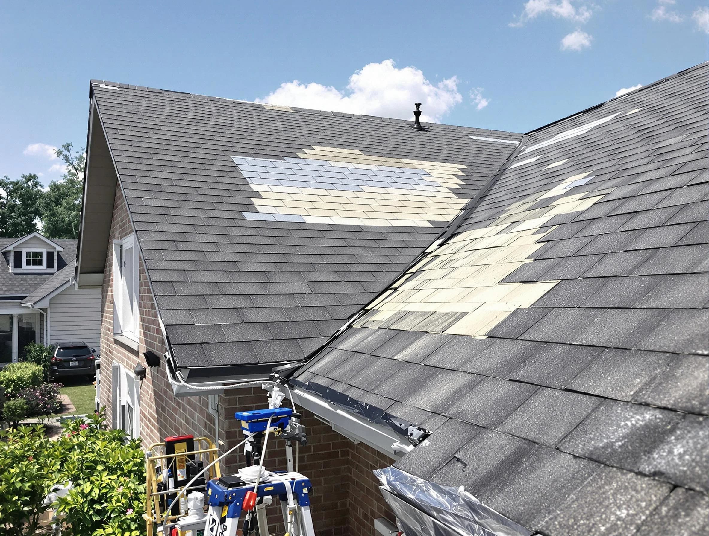 Close-up of roof repairs by Rocky River Roofing Company in Rocky River, OH