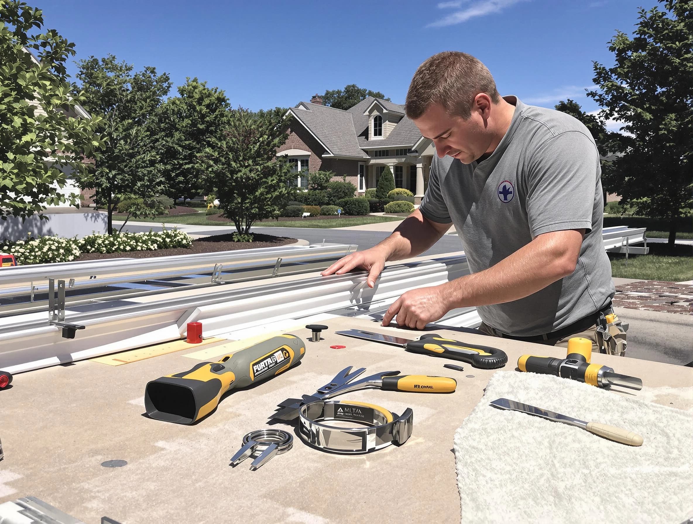 Freshly installed seamless gutter by Rocky River Roofing Company in Rocky River, OH